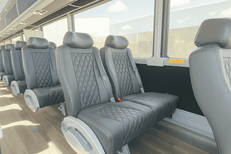 interior of Providence Minibus Company charter bus